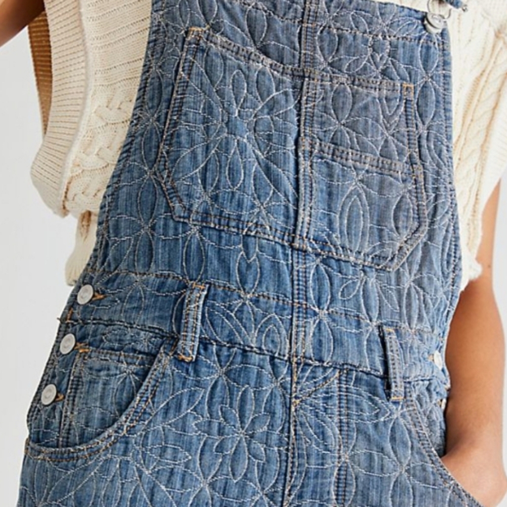 (QUILTED)We The Free Blue Denim Overalls.